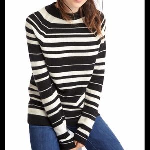Merino Wool Blend Stripe Mock Neck Sweater